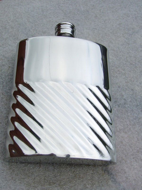 6oz Kidney Shaped Pewter Flask with Fluted and Plain Design (F051)