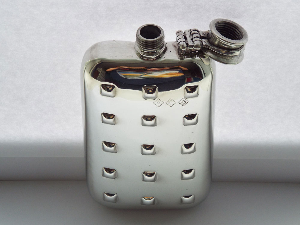 6oz Stamped Geo Tec Design Pewter Flask with Captive Top