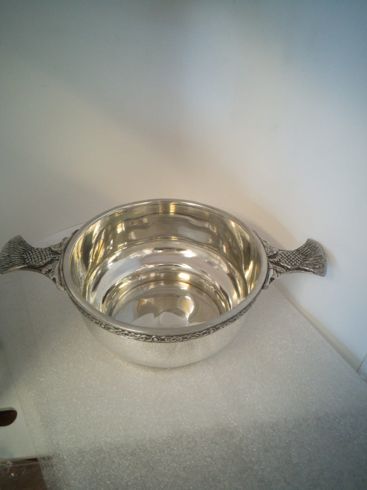 QB002 pewter celtic quaich bowl with thistle handle