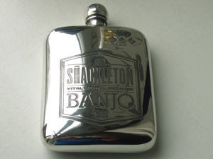 The Famous Shackleton Banjo Company pewter flask