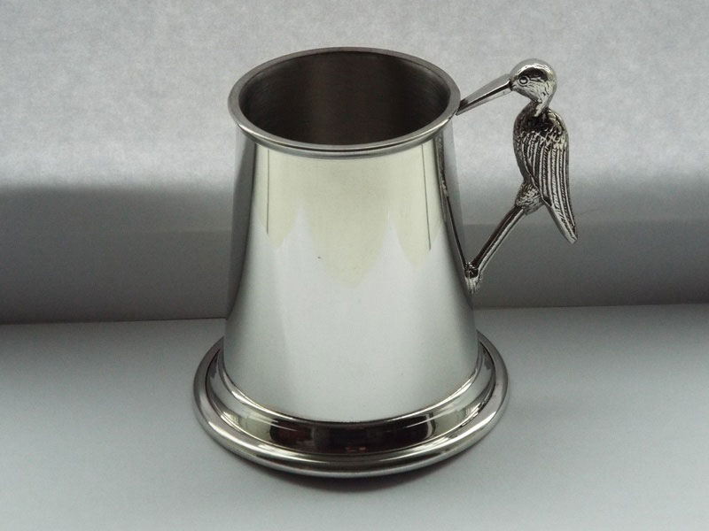 1/4 Pint Pewter Christening Tankard with Stork Handle (T018)