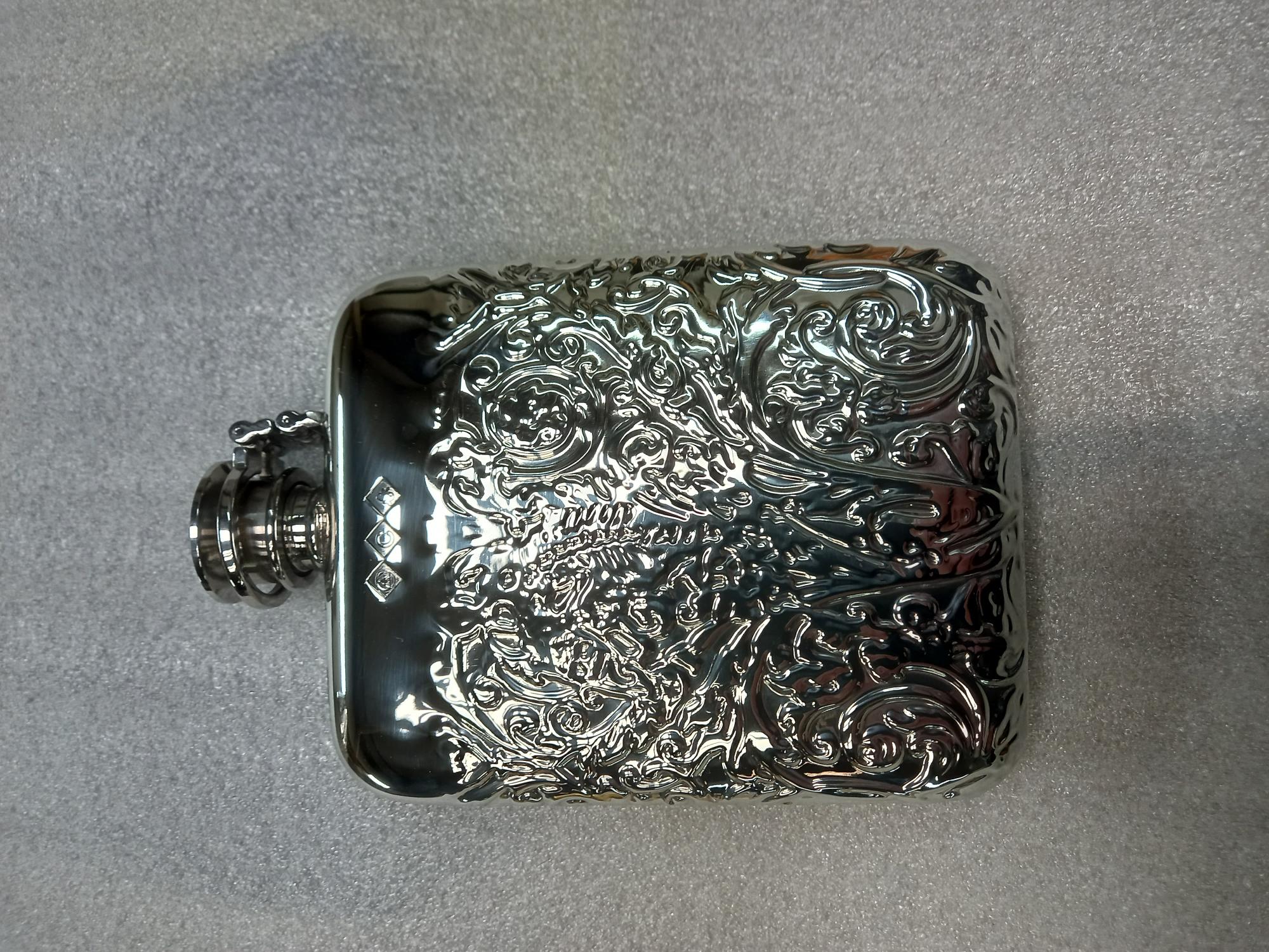 F151 6oz stamped flask The Regency pattern with captive top