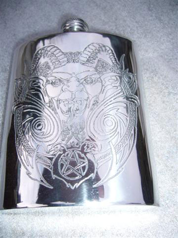 6oz Celtic Pewter Hip Flask Engraved Cernunnus (Herne the Hunter) (F014)