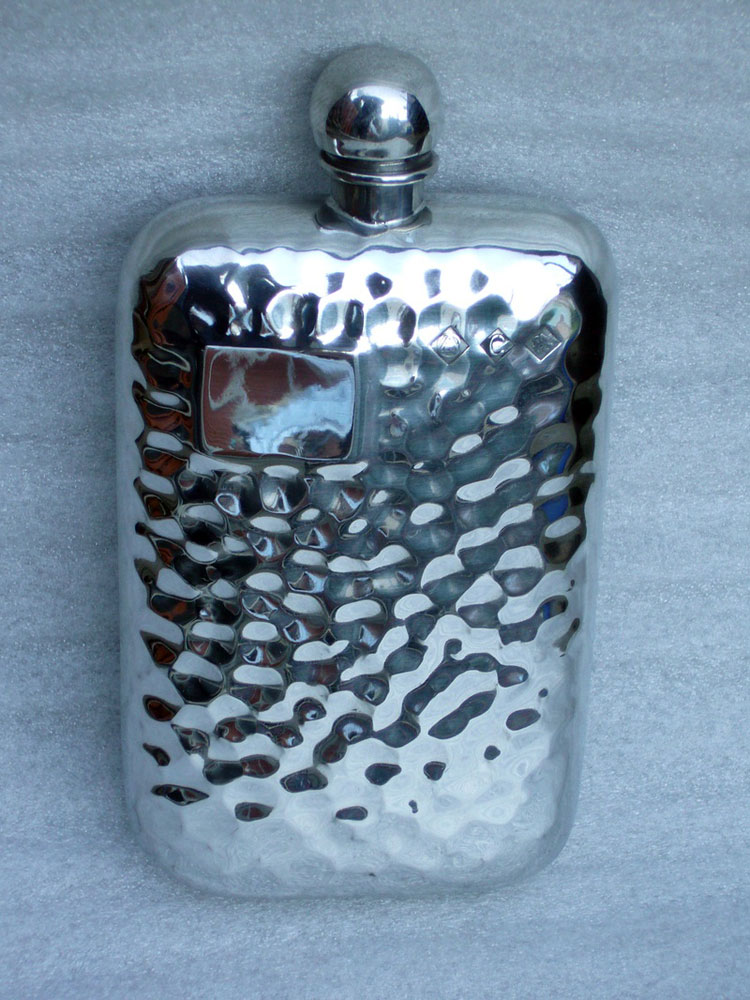 6oz Stamped Pewter Hip Flask with Hammered Pattern (F015)