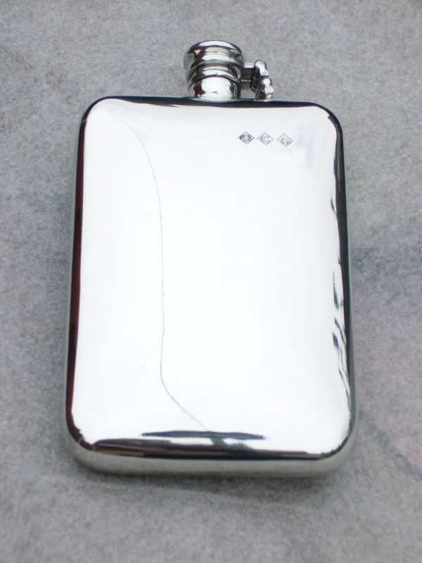 10oz Stamped Pewter Hip Flask with Captive Top (F047)