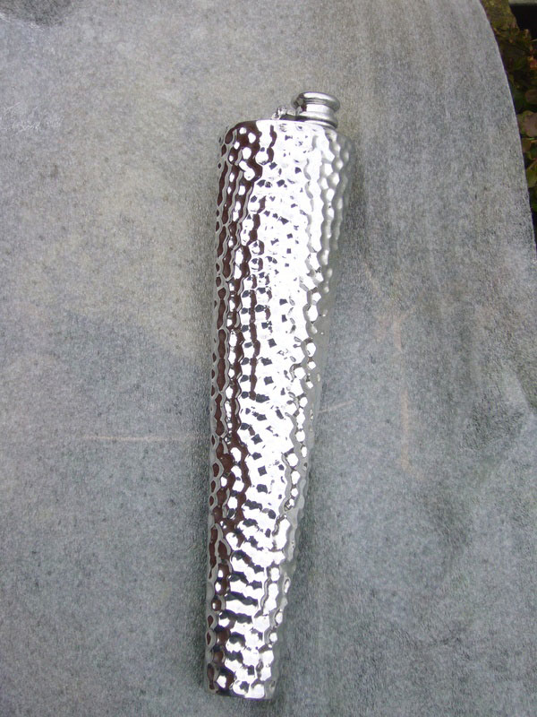 Hammered Pewter Saddle Flask with Captive Top (F060)
