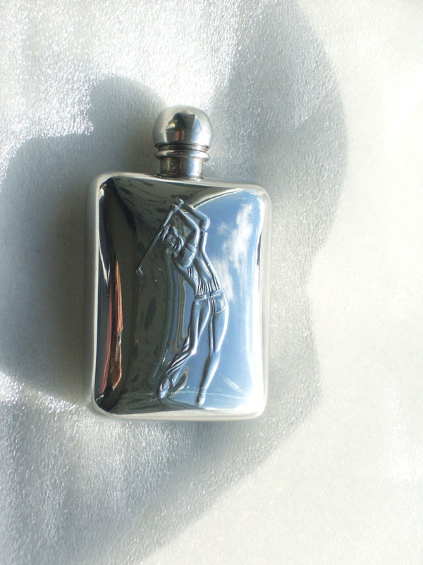 2.5oz Stamped Pewter Flask with Embossed Golfer (F063)