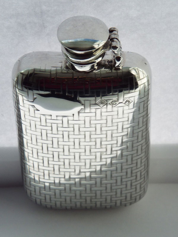 6oz Woven Pattern Stamped Pewter Flask with Captive Top (F070)