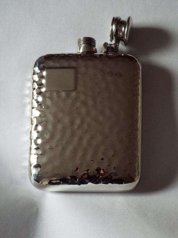 8oz Stamped Hammered Pewter Flask with Captive Top (F075)