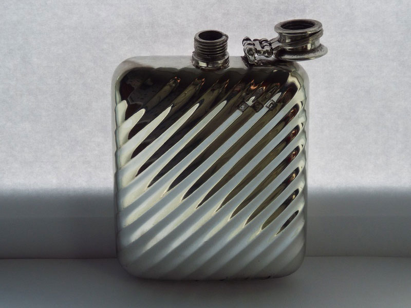8oz Stamped Pewter Flask with Shadow Flute Design (F078)