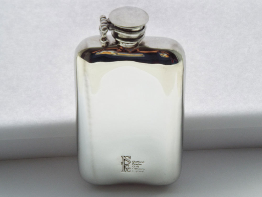 6oz Stamped Geo-Tec Design Pewter Flask with Captive Top (F086)