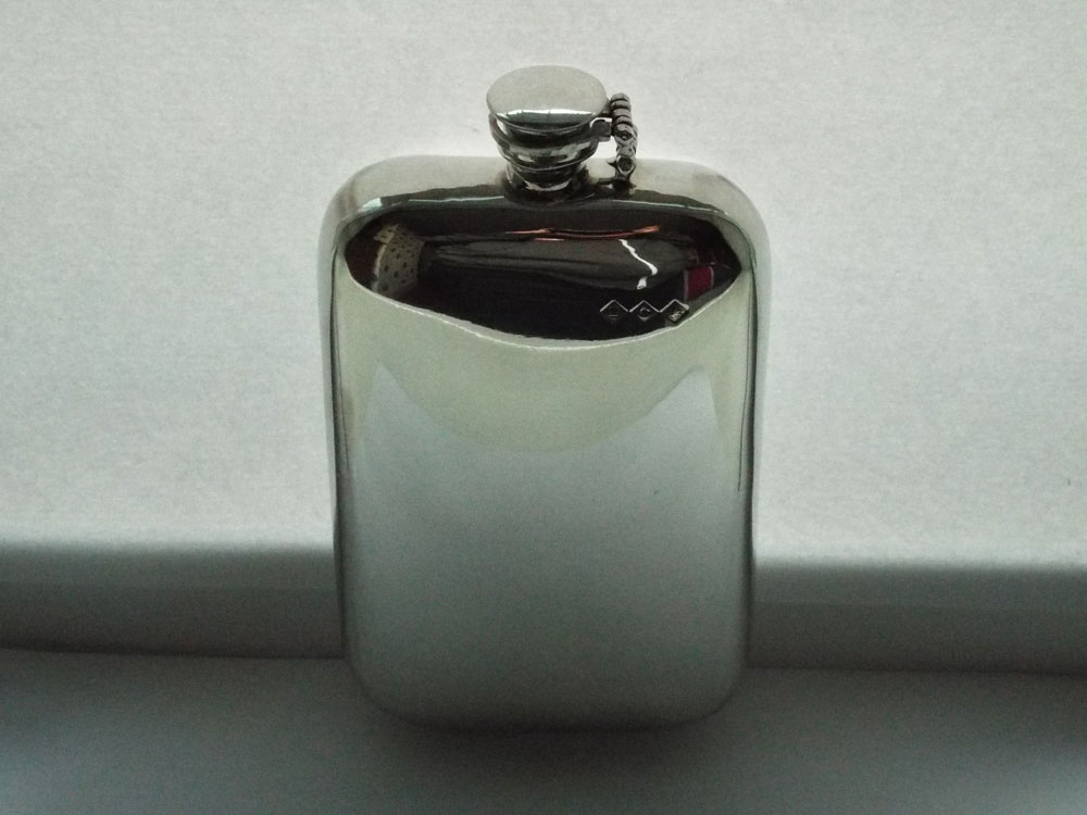 16oz Stamped Pewter Flask with Captive Top (F094)