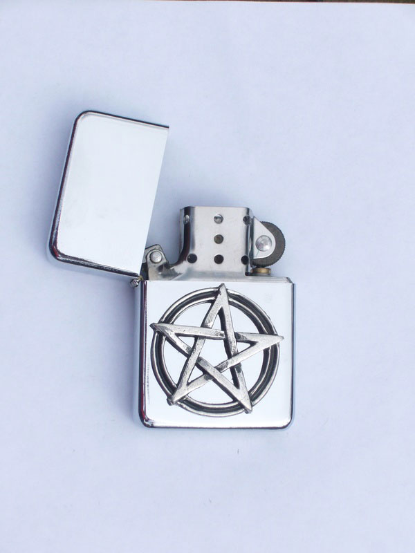 Petrol Lighter with Pewter Pentagram Badge (LP1)
