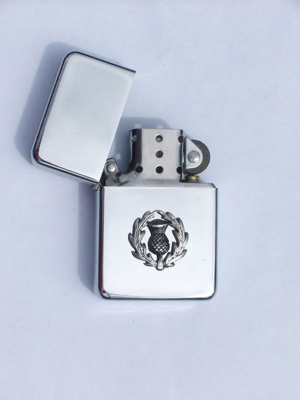 Petrol Lighter with Pewter Scottish Thistle Badge (LP5)