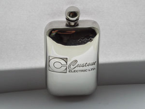 Commissioned pewter flask for company advertising