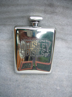 Custom Pewter Flask for Whiskey Disks Company USA